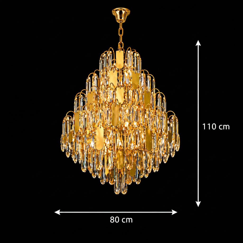 Crystal Chandelier TIER Regalis 21xE14, D80 cm, Χρυσό, Ρυθμιζόμενο Ύψος, Metal and Crystal Crystal Chandeliers Προεπιλεγμένος τίτλος Alessandro Design