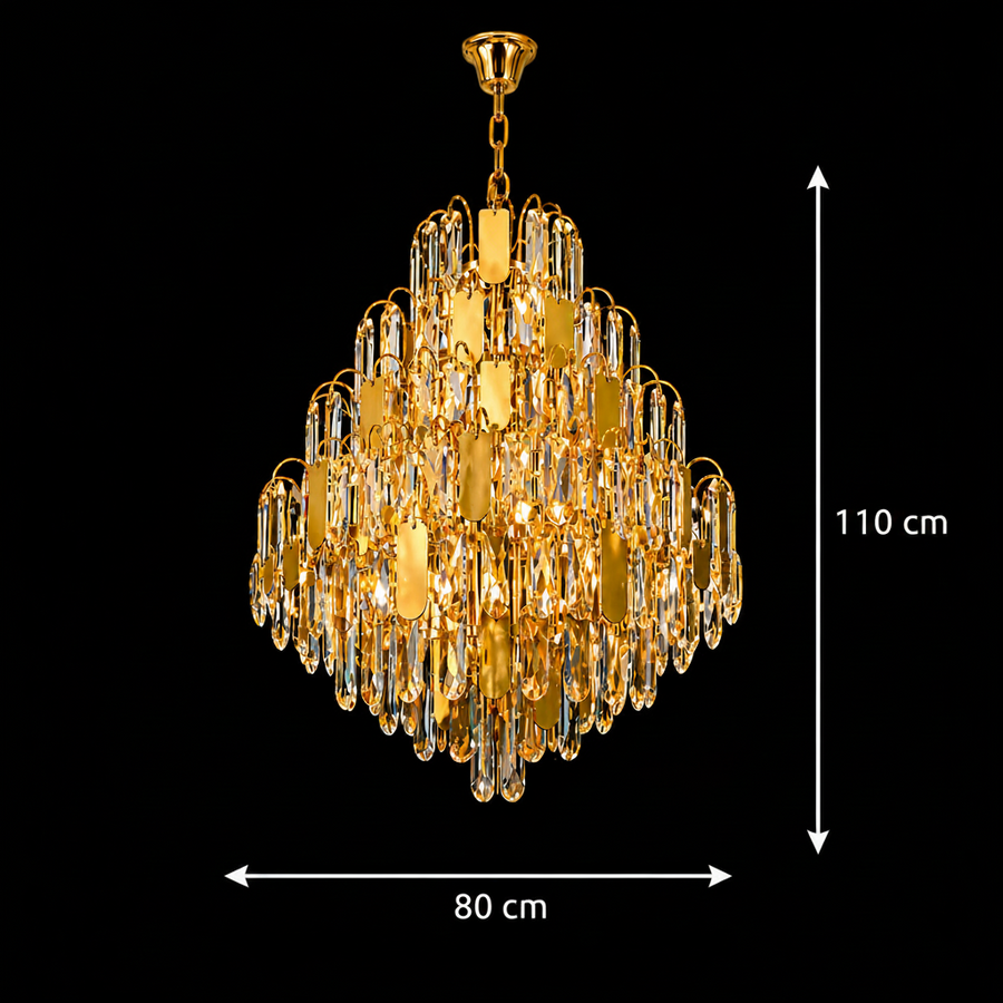 Crystal Chandelier TIER Regalis 21xE14, D80 cm, Χρυσό, Ρυθμιζόμενο Ύψος, Metal and Crystal Crystal Chandeliers Προεπιλεγμένος τίτλος Alessandro Design