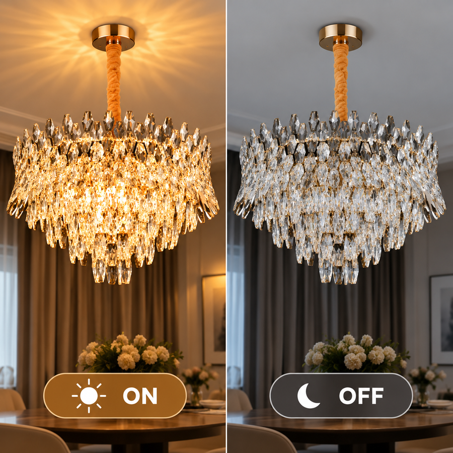 Crystal Chandelier MONARCH Elegance 3xE14, Διάμετρος 50cm, Ύψος 35cm, Γυαλιστερό Χρυσό, Ρυθμιζόμενο Ύψος, Κομψή σχεδίαση