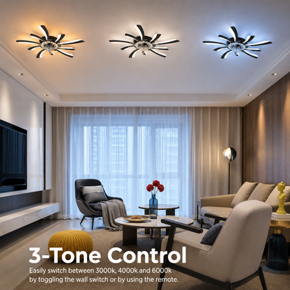 Πολυέλαιος VIRTULA Fan LED με Τηλεχειριστήριο, 29W, D77cm, Κρύο/Ουδέτερο/Ζεστό φως, Μαύρο