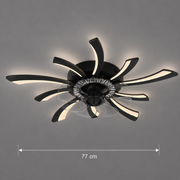 Πολυέλαιος VIRTULA Fan LED με Τηλεχειριστήριο, 29W, D77cm, Κρύο/Ουδέτερο/Ζεστό φως, Μαύρο