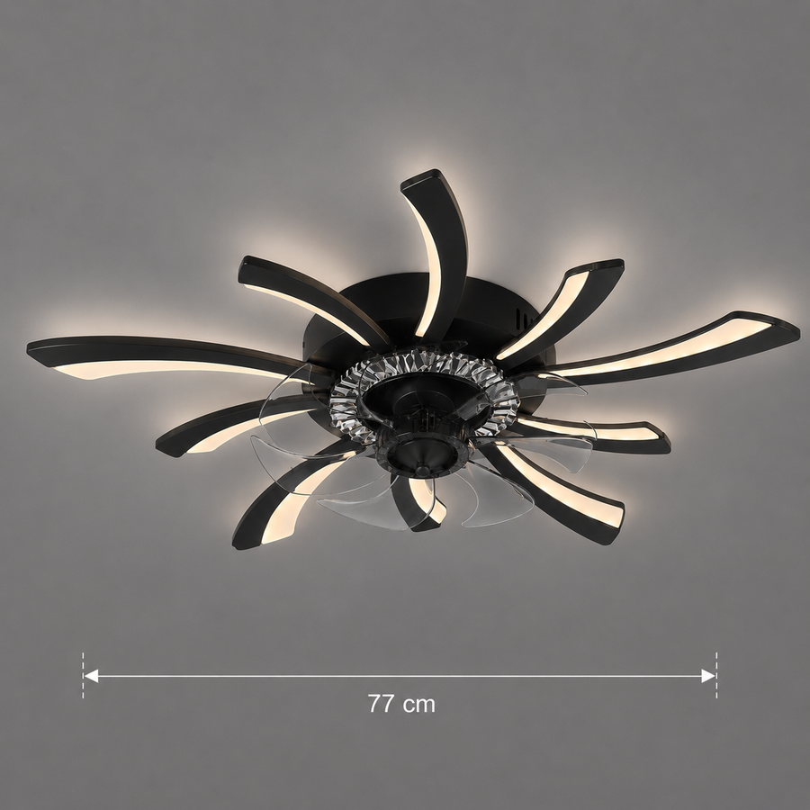 Πολυέλαιος VIRTULA Fan LED με Τηλεχειριστήριο, 29W, D77cm, Κρύο/Ουδέτερο/Ζεστό φως, Μαύρο