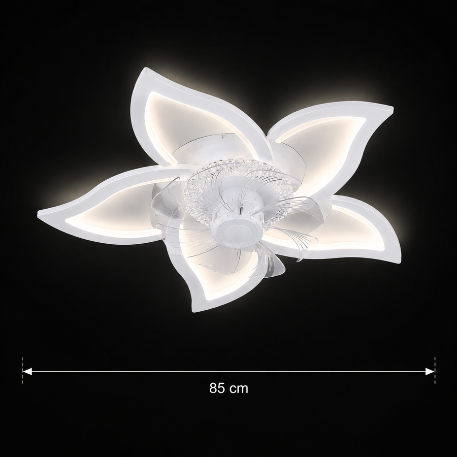 Πολυέλαιος DAFIA Fan LED με Τηλεχειριστήριο, 49W, D85cm, Κρύο/Ουδέτερο/Ζεστό φως, Λευκό