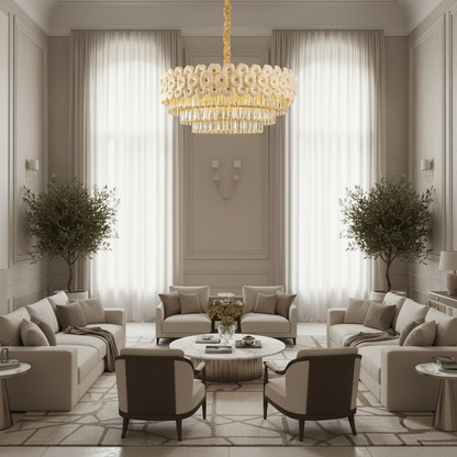 Κρυστάλλινος πολυέλαιος PETAL Regalis 15xE14, D80 cm, Χρυσός, Ρυθμιζόμενο Ύψος, Μέταλλο και Κρύσταλλο