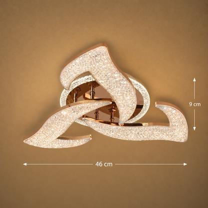 Πολυέλαιος LED HALESA Elegance με τηλεχειριστήριο και κρύσταλλο, 44W, 3 πηγές, Κρύο/Ζεστό/Ουδέτερο φως, Ρυθμιζόμενο, Χρυσό