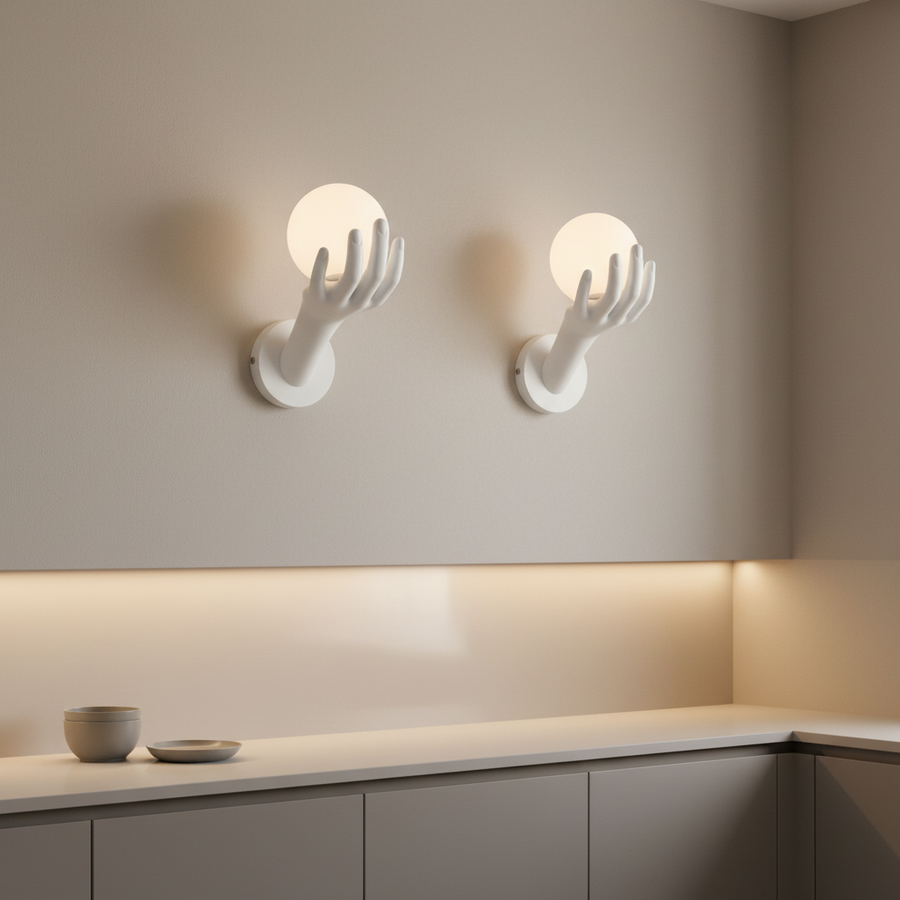 Διακοσμητικό LED φωτιστικό τοίχου MANO, 15x30cm, 1xE27, Γυαλί και Ρητίνη, Λευκό