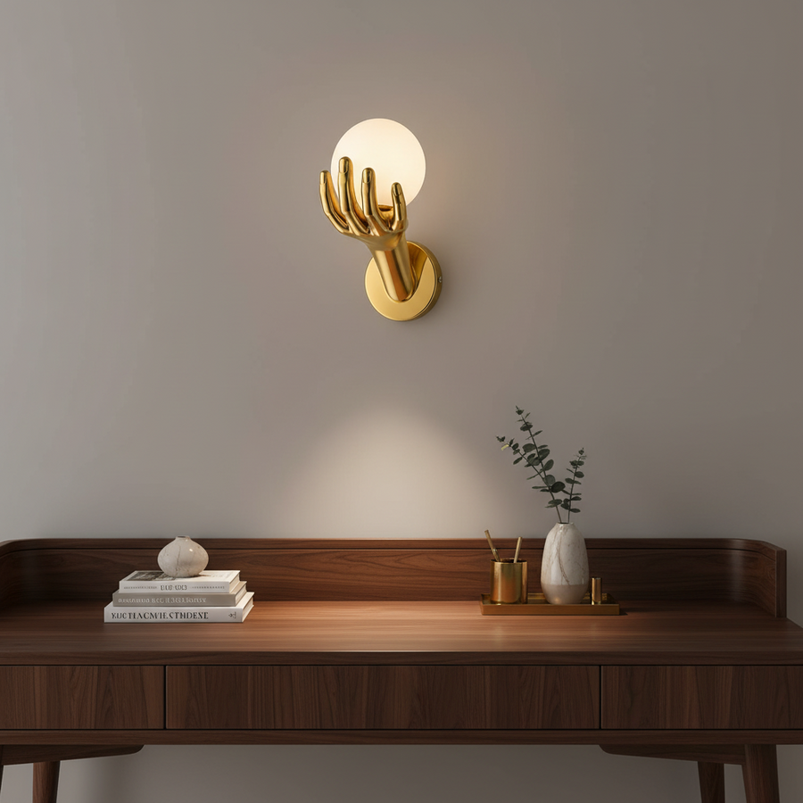 Διακοσμητικό φωτιστικό τοίχου LED MANO, 15x30cm, 1xE27, Γυαλί και Ρητίνη, Χρυσό