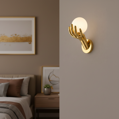 Διακοσμητικό φωτιστικό τοίχου LED MANO, 15x30cm, 1xE27, Γυαλί και Ρητίνη, Χρυσό