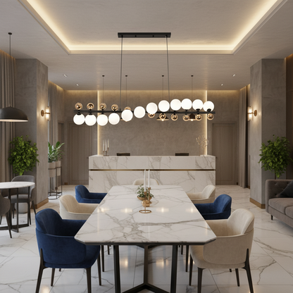 Κρεμαστός πολυέλαιος LINEO Grande, D120cm, 12x G9, Χρυσός, Μέταλλο και Γυαλί