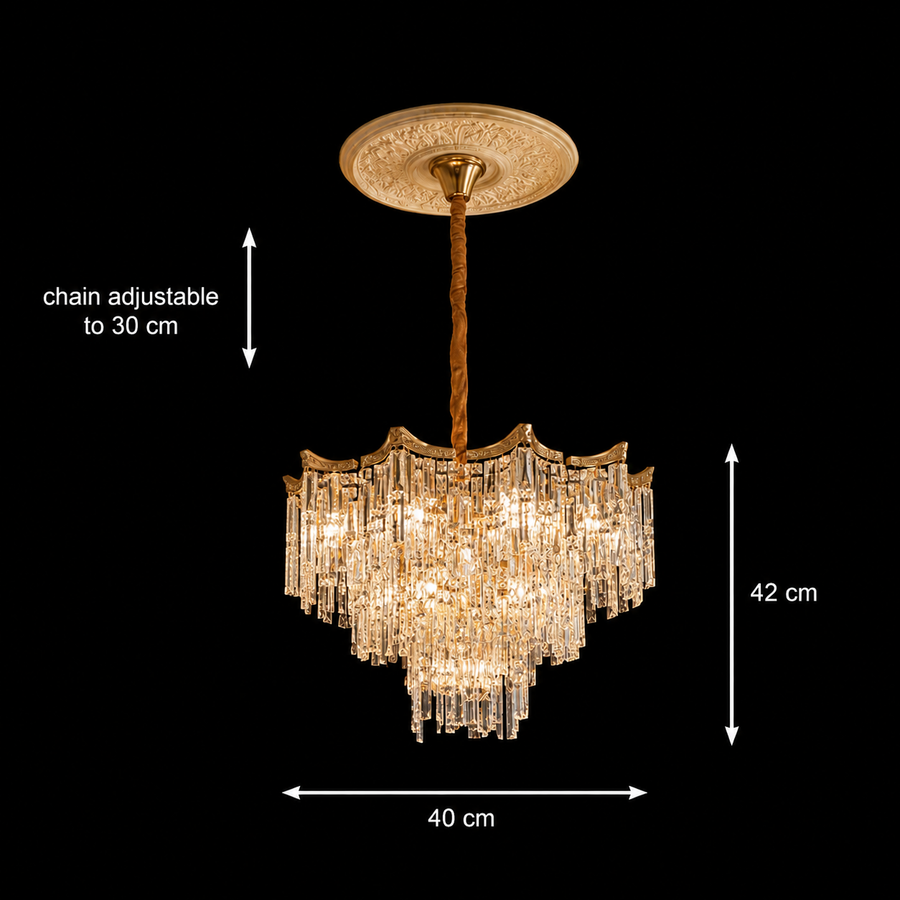 Crystal Chandelier VETRA Nobile 6xE14, D40 cm, Χρυσό, Ρυθμιζόμενο Ύψος, Μέταλλο και Κρύσταλλο