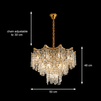Κρυστάλλινος πολυέλαιος VETRA Eleganza 9xE14, D50 cm, Χρυσός, Ρυθμιζόμενο Ύψος, Μέταλλο και Κρύσταλλο