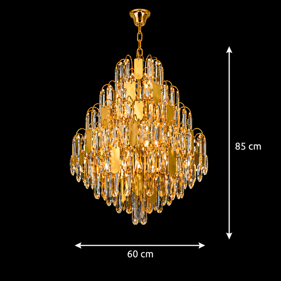 Crystal Chandelier TIER Magno 13xE14, D60 cm, Χρυσό, Ρυθμιζόμενο Ύψος, Metal and Crystal Crystal Chandeliers Προεπιλεγμένος τίτλος Alessandro Design