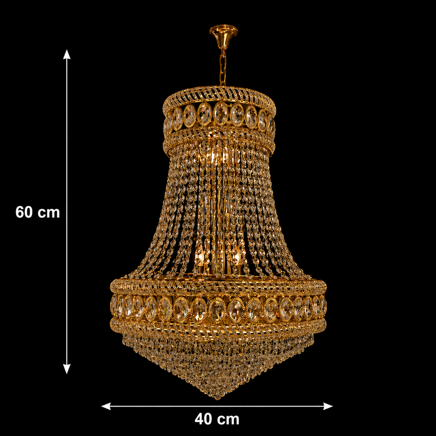 Crystal Chandelier EMPIRE Nobile 6xE14, D40 cm, Χρυσό, Ρυθμιζόμενο ύψος, Metal and Crystal Crystal Chandeliers Προεπιλεγμένος τίτλος Alessandro Design