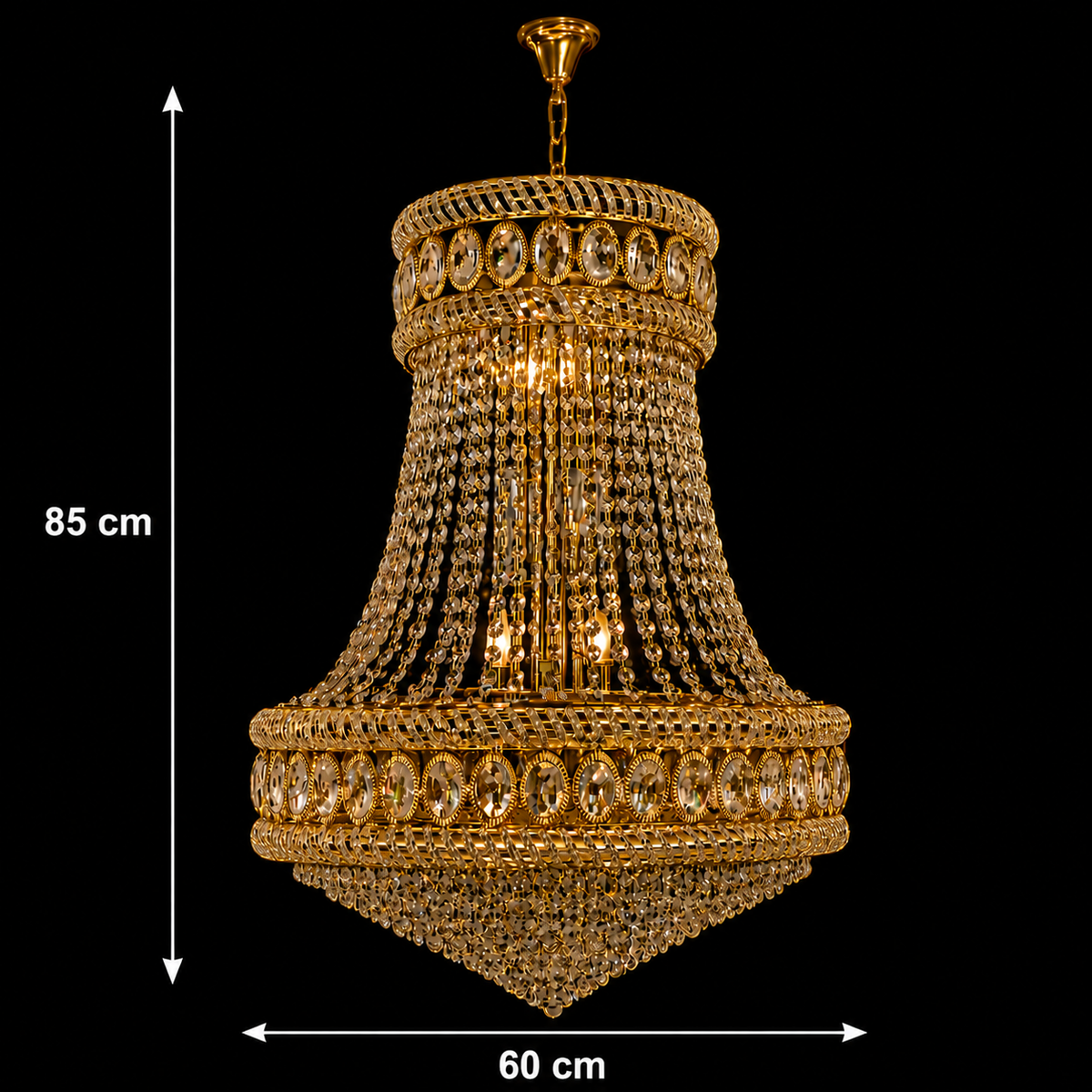 Crystal Chandelier EMPIRE Magno 10xE14, D60 cm, Χρυσό, Ρυθμιζόμενο ύψος, Μεταλλικοί και Κρυστάλλινοι Πολυέλαιοι Προεπιλεγμένος τίτλος Alessandro Design