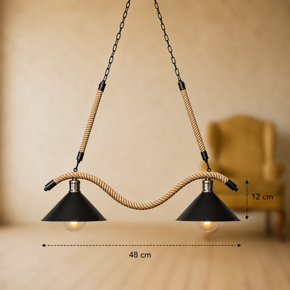 Rope Chandelier, 2xE27, Brown, Metal and String LV570/2BK Vintage Chandeliers Προεπιλεγμένος τίτλος Alessandro Design