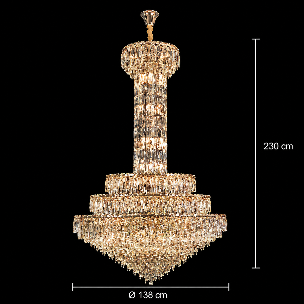 Crystal Chandelier GRAND 87xE14, D138 cm, Gold, Ρυθμιζόμενο Ύψος, Metal and Crystal Crystal Chandeliers Προεπιλεγμένος τίτλος Alessandro Design
