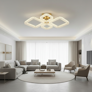 Πολυέλαιος LED RENATO Elegance με τηλεχειριστήριο και κρύσταλλο, 73W, 4 τετράγωνα, κρύο/θερμό/ουδέτερο φως, ρυθμιζόμενο, χρυσό