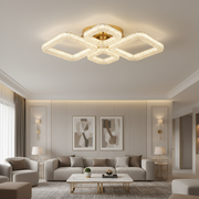 Πολυέλαιος LED RENATO Elegance με τηλεχειριστήριο και κρύσταλλο, 73W, 4 τετράγωνα, κρύο/θερμό/ουδέτερο φως, ρυθμιζόμενο, χρυσό