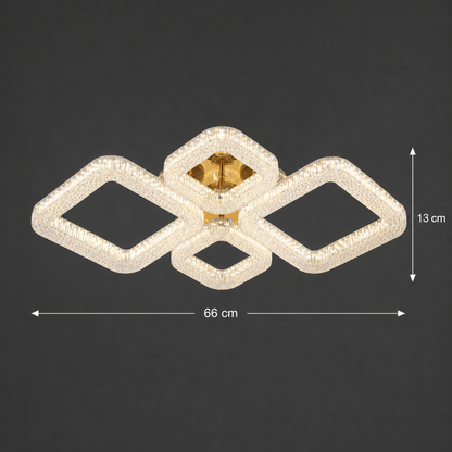 Πολυέλαιος LED RENATO Elegance με τηλεχειριστήριο και κρύσταλλο, 73W, 4 τετράγωνα, κρύο/θερμό/ουδέτερο φως, ρυθμιζόμενο, χρυσό