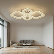 Πολυέλαιος LED MOND Elegance με τηλεχειριστήριο και κρύσταλλο, 72W, 4 τετράγωνα, κρύο/θερμό/ουδέτερο φως, ρυθμιζόμενο, λευκό