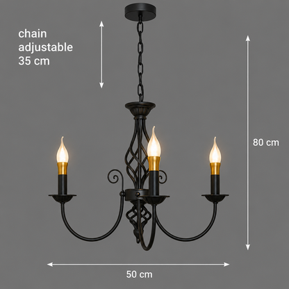 Πολυέλαιος ANJOUX Elegance, 3xE14, Διάμετρος 50cm, Μαύρος, Ρυθμιζόμενο ύψος, Μεταλλικός