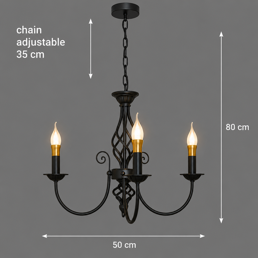 Πολυέλαιος ANJOUX Elegance, 3xE14, Διάμετρος 50cm, Μαύρος, Ρυθμιζόμενο ύψος, Μεταλλικός