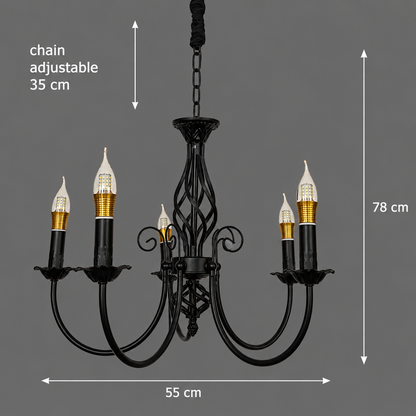 Πολυέλαιος ANJOUX Magno, 5xE14, Διάμετρος 55cm, Μαύρος, Ρυθμιζόμενο ύψος, Μεταλλικός
