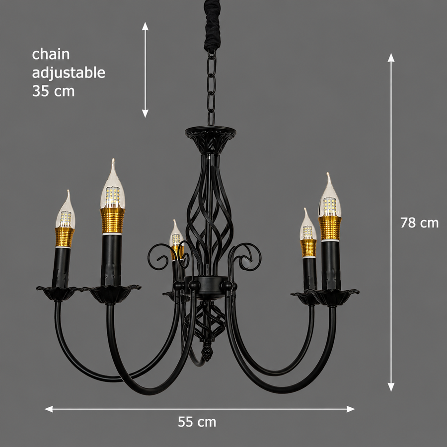 Πολυέλαιος ANJOUX Magno, 5xE14, Διάμετρος 55cm, Μαύρος, Ρυθμιζόμενο ύψος, Μεταλλικός