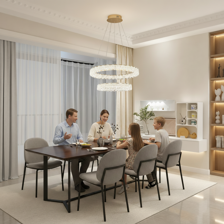 Πολυέλαιος SHELP Crystal LED με τηλεχειριστήριο, 64W, Θερμό/Ουδέτερο/Ψυχρό φως, Φ60 cm, Ρυθμιζόμενο Ύψος, Μέταλλο και Κρύσταλλο, Χρυσό