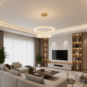 Πολυέλαιος SHELP Crystal LED με τηλεχειριστήριο, 64W, Θερμό/Ουδέτερο/Ψυχρό φως, Φ60 cm, Ρυθμιζόμενο Ύψος, Μέταλλο και Κρύσταλλο, Χρυσό