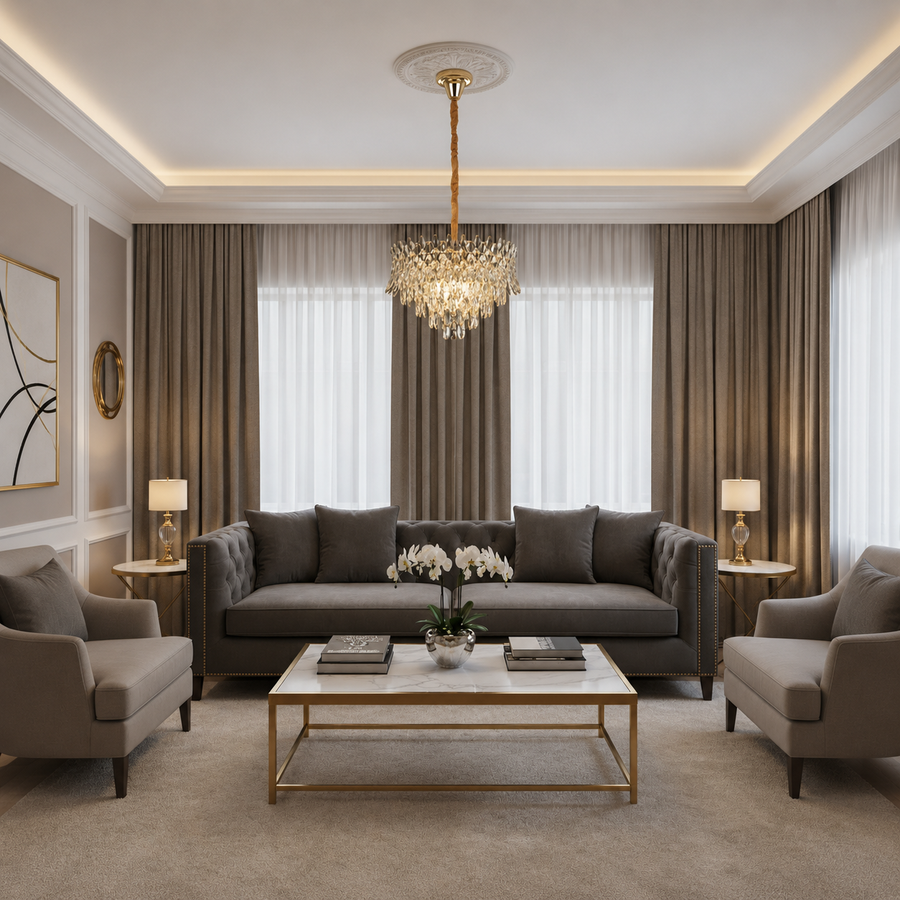 Crystal Chandelier MONARCH Nobile 3xE14, Διάμετρος 40cm, Ύψος 35cm, Γυαλιστερό Χρυσό, Ρυθμιζόμενο Ύψος, Κομψή σχεδίαση