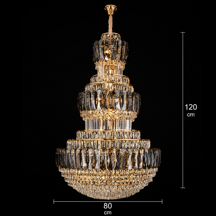 Πολυέλαιος VELIOR Regalis Crystal 29xE14, D80 cm, Χρυσός, Ρυθμιζόμενο Ύψος, Μέταλλο και Κρύσταλλο