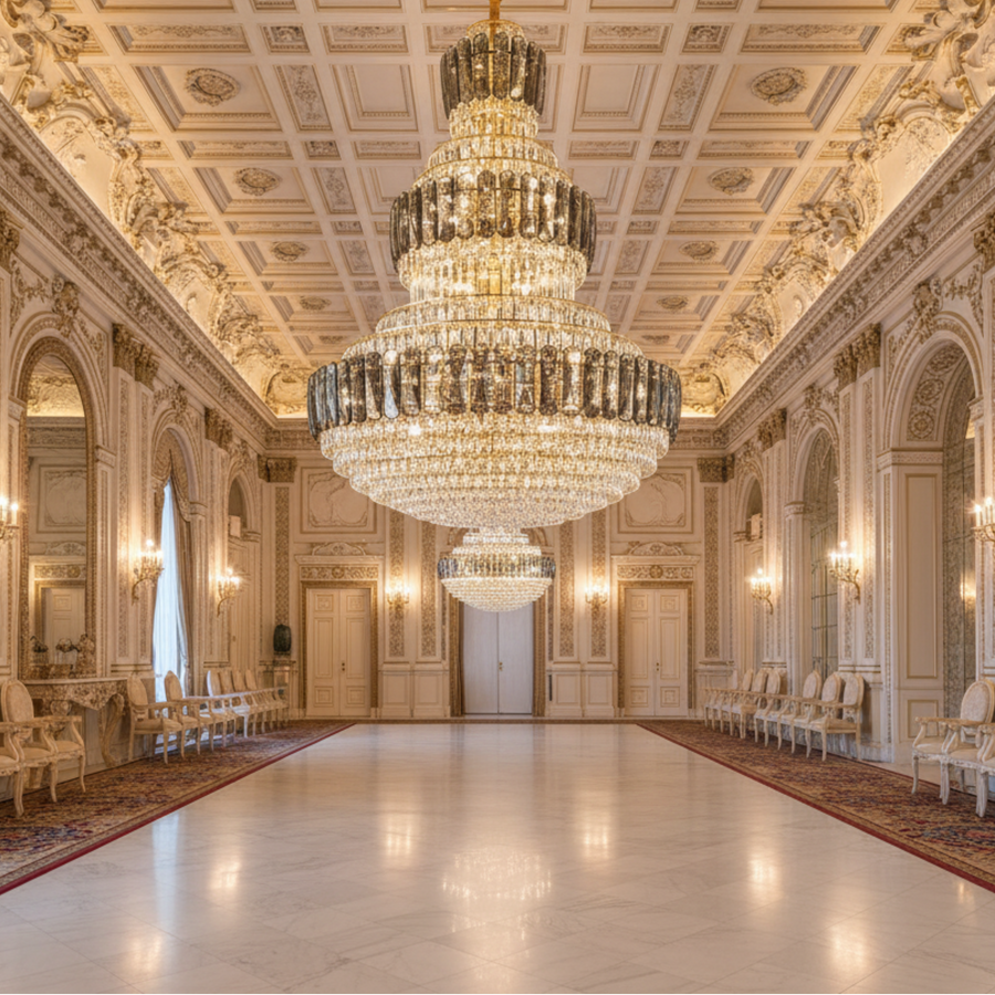 Crystal Chandelier TOUR Supremo, 63xE14, D120 cm, Gold and Black, Metal and Crystal