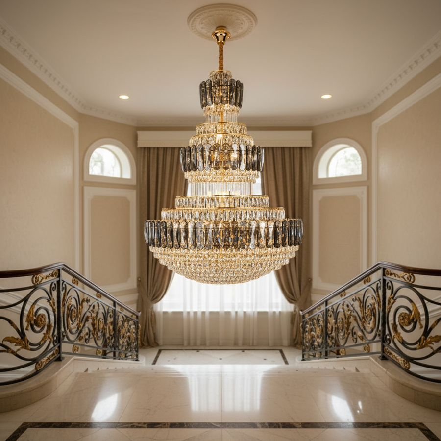 Crystal Chandelier TOUR Supremo, 63xE14, D120 cm, Gold and Black, Metal and Crystal