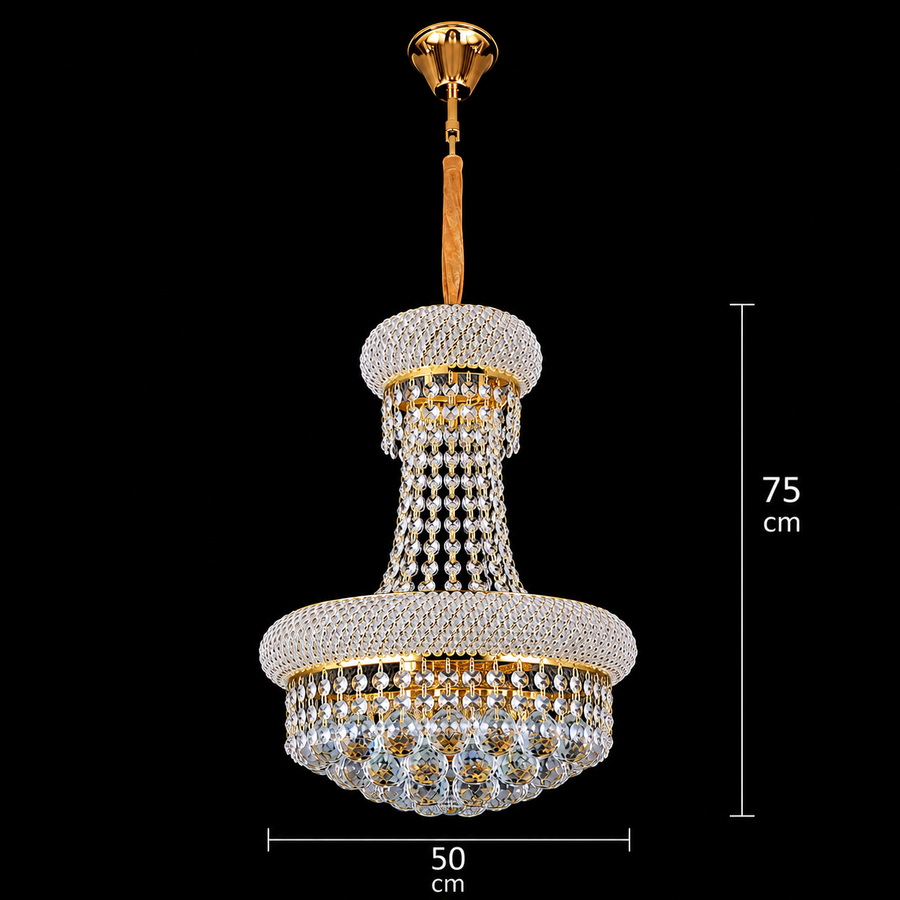 Πολυέλαιος NUVOLA Elegenza Crystal, 12xE14, D50 cm, Χρυσός, Ρυθμιζόμενο ύψος, Μέταλλο και Κρύσταλλο