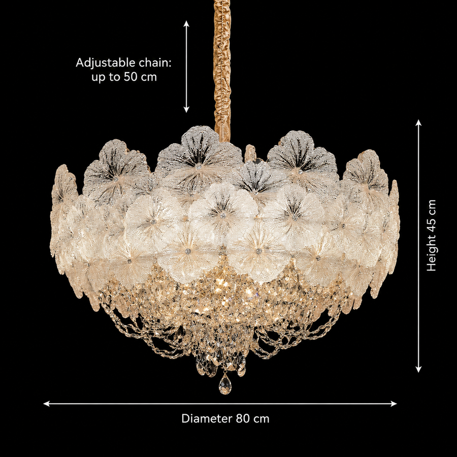Crystal Chandelier CROWN Regalis 21xE14, Διάμετρος 80cm, Ύψος 45cm, Γυαλιστερό χρυσό, Ρυθμιζόμενο ύψος, Κομψή σχεδίαση Crystal Chandelier Προεπιλεγμένος τίτλος Alessandro Design