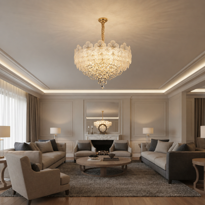 Crystal Chandelier CROWN Regalis 21xE14, Διάμετρος 80cm, Ύψος 45cm, Γυαλιστερό χρυσό, Ρυθμιζόμενο ύψος, Κομψή σχεδίαση Crystal Chandelier Προεπιλεγμένος τίτλος Alessandro Design