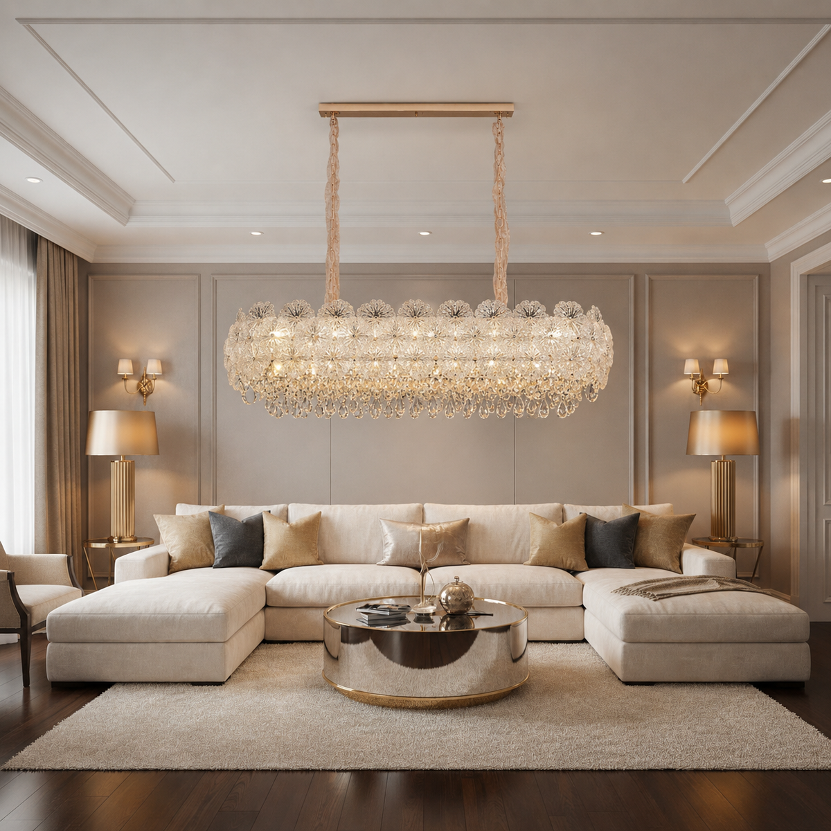 Crystal Chandelier CROWN Supremo 11xE14, Μέγεθος 80x30 cm, Ύψος 33 cm, Γυαλιστερό χρυσό, Ρυθμιζόμενο ύψος, Κομψή σχεδίαση Crystal Chandelier Προεπιλεγμένος τίτλος Alessandro Design