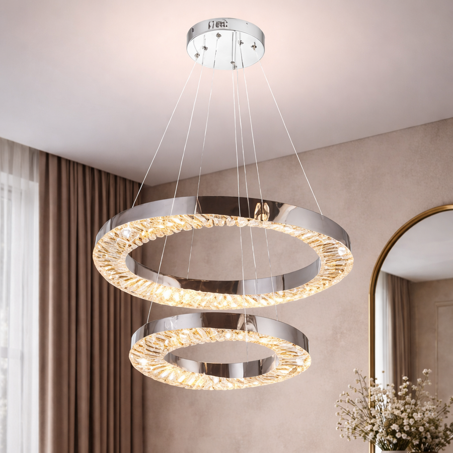 Πολυέλαιος LED με Τηλεχειριστήριο, 196W, HALO Magno, Διάμετρος 40+60 cm, Ύψος 120 cm, IP20, Κρύο/Ουδέτερο/Θερμό φως, Ρυθμιζόμενο, Χρώμιο, Κρύσταλλο, Μεταλλικός πολυέλαιος LED με τηλεχειριστήριο Προεπιλεγμένος τίτλος Alessandro Design