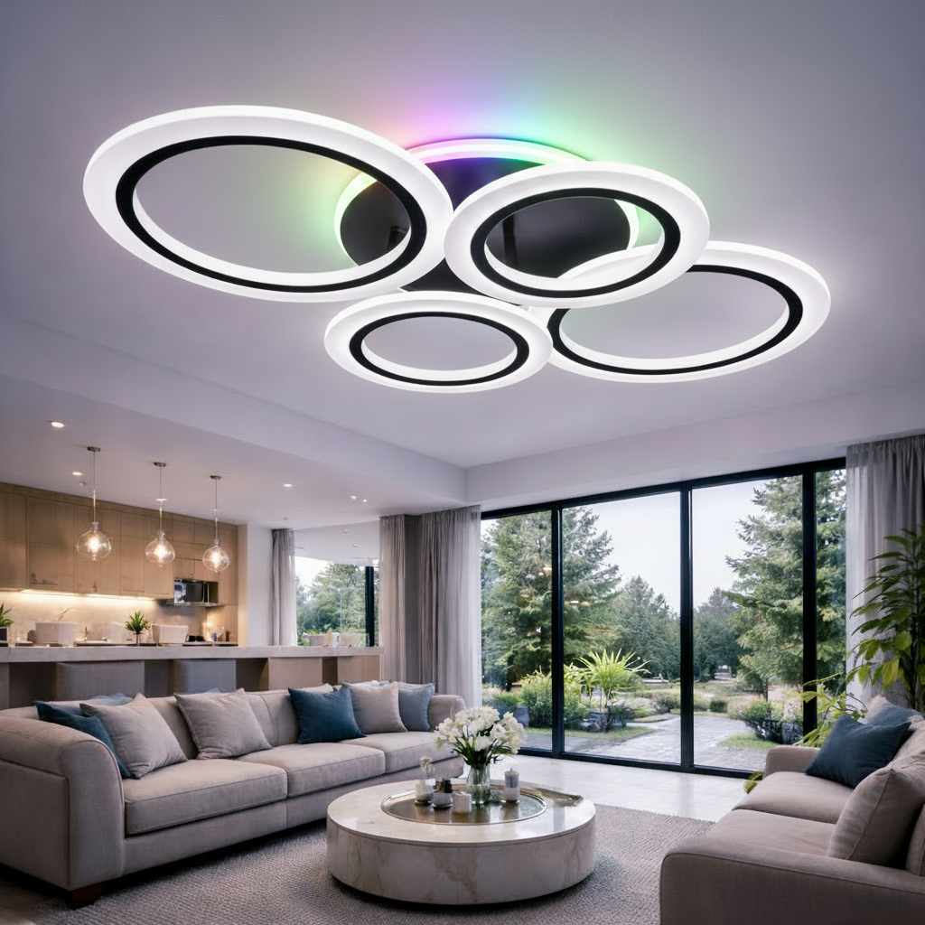 Πολυέλαιος LED με τηλεχειριστήριο BETTY 41W, 4 κύκλοι, κρύο/θερμ/ουδέτερο/RGB φως, ρυθμιζόμενο, μαύροι πολυέλαιοι LED με τηλεχειριστήριο Προεπιλεγμένος τίτλος Alessandro Design