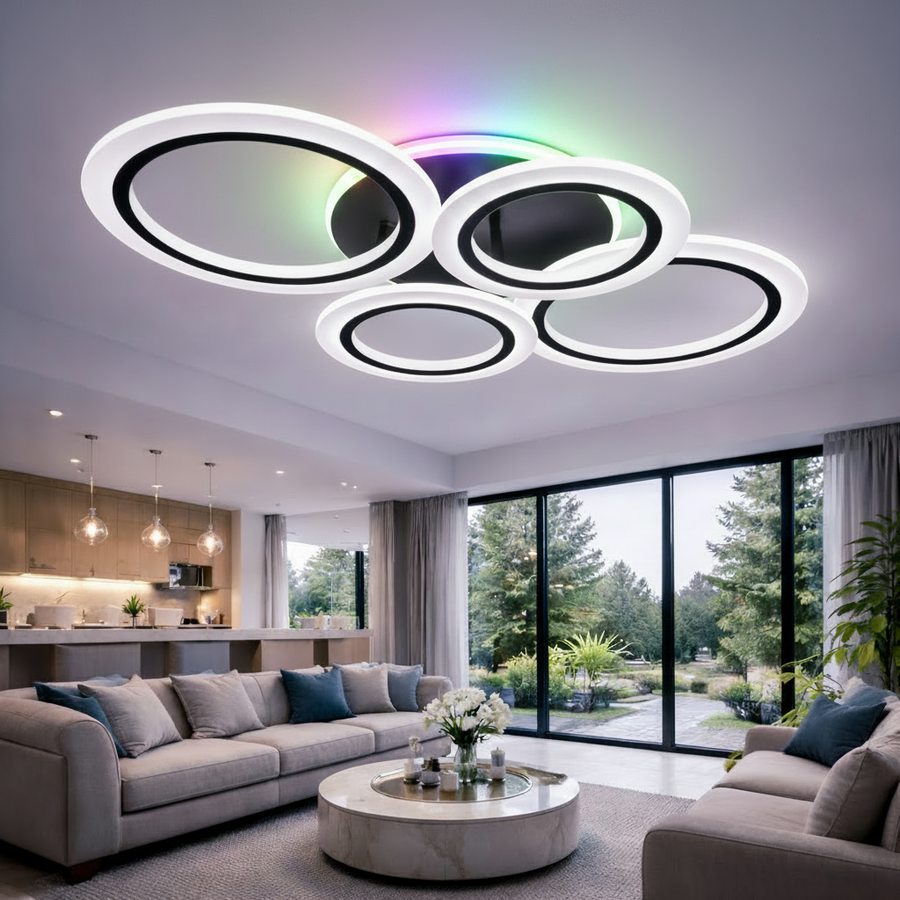 Πολυέλαιος LED με τηλεχειριστήριο BETTY 41W, 4 κύκλοι, κρύο/θερμ/ουδέτερο/RGB φως, ρυθμιζόμενο, μαύροι πολυέλαιοι LED με τηλεχειριστήριο Προεπιλεγμένος τίτλος Alessandro Design