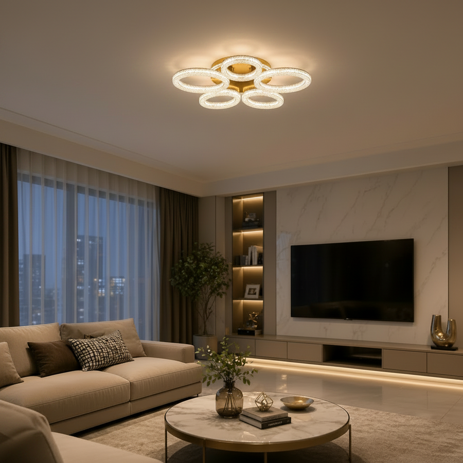 Πολυέλαιος LED με Τηλεχειριστήριο, 66W, Ψυχρό/Ζεστό/Ουδέτερο φως, Ρυθμιζόμενο, Χρυσό Πολυέλαιοι LED με Τηλεχειριστήριο Προεπιλεγμένος τίτλος Alessandro Design