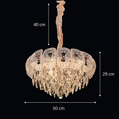 Crystal Chandelier DONNO Eleganza, 9xE14, Ρυθμιζόμενο ύψος, Μεταλλικό και Κρυστάλλινο, Χρυσό