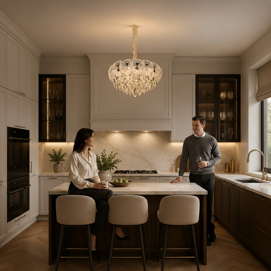 Crystal Chandelier DONNO Eleganza, 9xE14, Ρυθμιζόμενο ύψος, Μεταλλικό και Κρυστάλλινο, Χρυσό