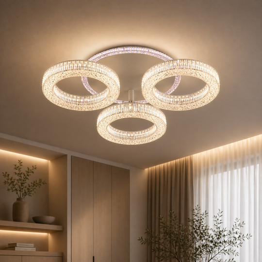 Πολυέλαιος LED RONDA Nobile με τηλεχειριστήριο 46W, 3 κύκλοι, κρύο/θερμό/ουδέτερο φως, ρυθμιζόμενο, λευκός πολυέλαιος LED με τηλεχειριστήριο Προεπιλεγμένος τίτλος Alessandro Design