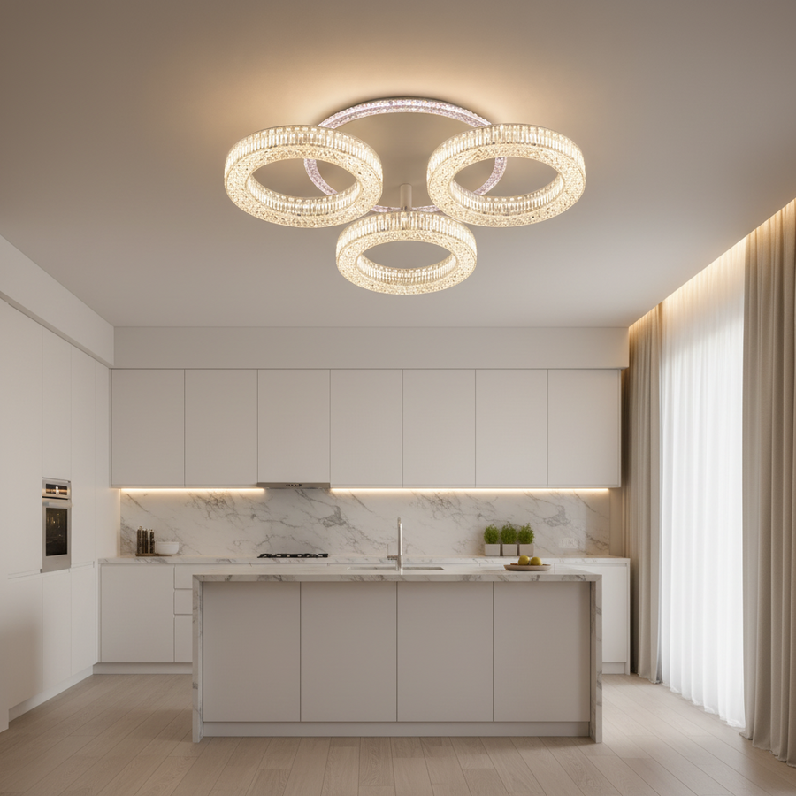 Πολυέλαιος LED RONDA Nobile με τηλεχειριστήριο 46W, 3 κύκλοι, κρύο/θερμό/ουδέτερο φως, ρυθμιζόμενο, λευκός πολυέλαιος LED με τηλεχειριστήριο Προεπιλεγμένος τίτλος Alessandro Design