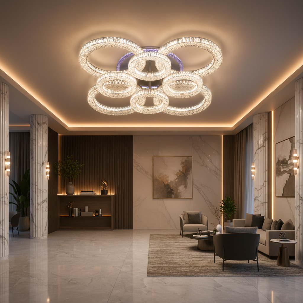 Πολυέλαιος LED RONDA Regalis με τηλεχειριστήριο 141W, 8 κύκλοι, κρύο/θερμ/ουδέτερο φως, ρυθμιζόμενο, λευκοί πολυέλαιοι LED με τηλεχειριστήριο Προεπιλεγμένος τίτλος Alessandro Design