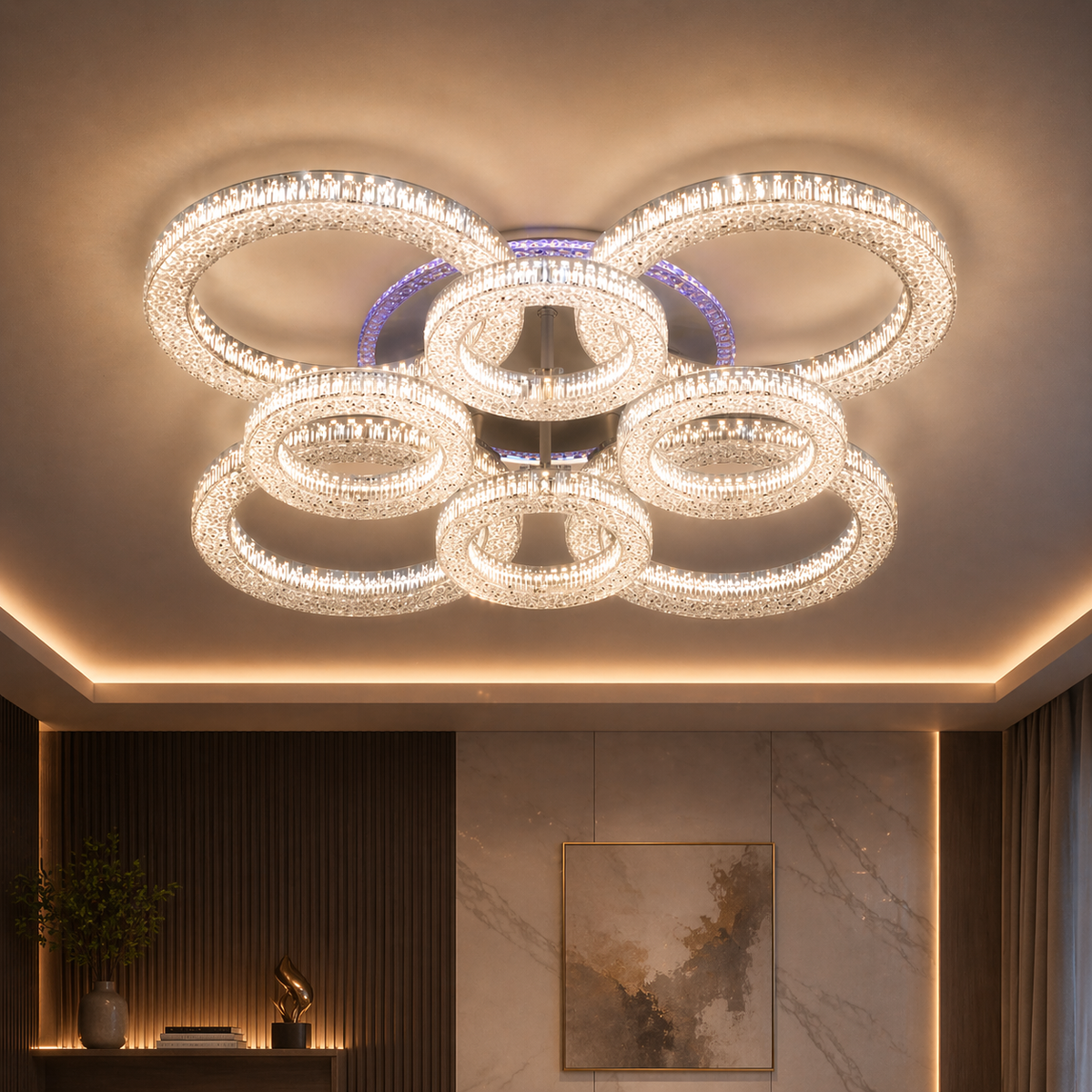 Πολυέλαιος LED RONDA Regalis με τηλεχειριστήριο 141W, 8 κύκλοι, κρύο/θερμ/ουδέτερο φως, ρυθμιζόμενο, λευκοί πολυέλαιοι LED με τηλεχειριστήριο Προεπιλεγμένος τίτλος Alessandro Design