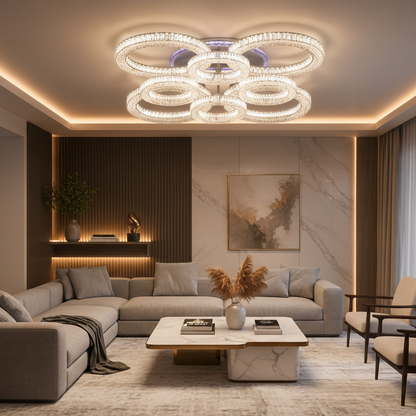 Πολυέλαιος LED RONDA Regalis με τηλεχειριστήριο 141W, 8 κύκλοι, κρύο/θερμ/ουδέτερο φως, ρυθμιζόμενο, λευκοί πολυέλαιοι LED με τηλεχειριστήριο Προεπιλεγμένος τίτλος Alessandro Design