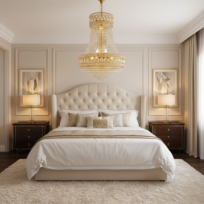 Crystal Chandelier EMPIRE Nobile 6xE14, D40 cm, Χρυσό, Ρυθμιζόμενο ύψος, Metal and Crystal Crystal Chandeliers Προεπιλεγμένος τίτλος Alessandro Design